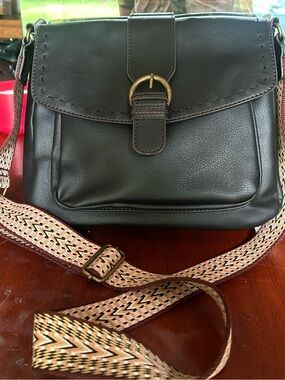 Classic Black Crossbody Bag with Decorative Strap
